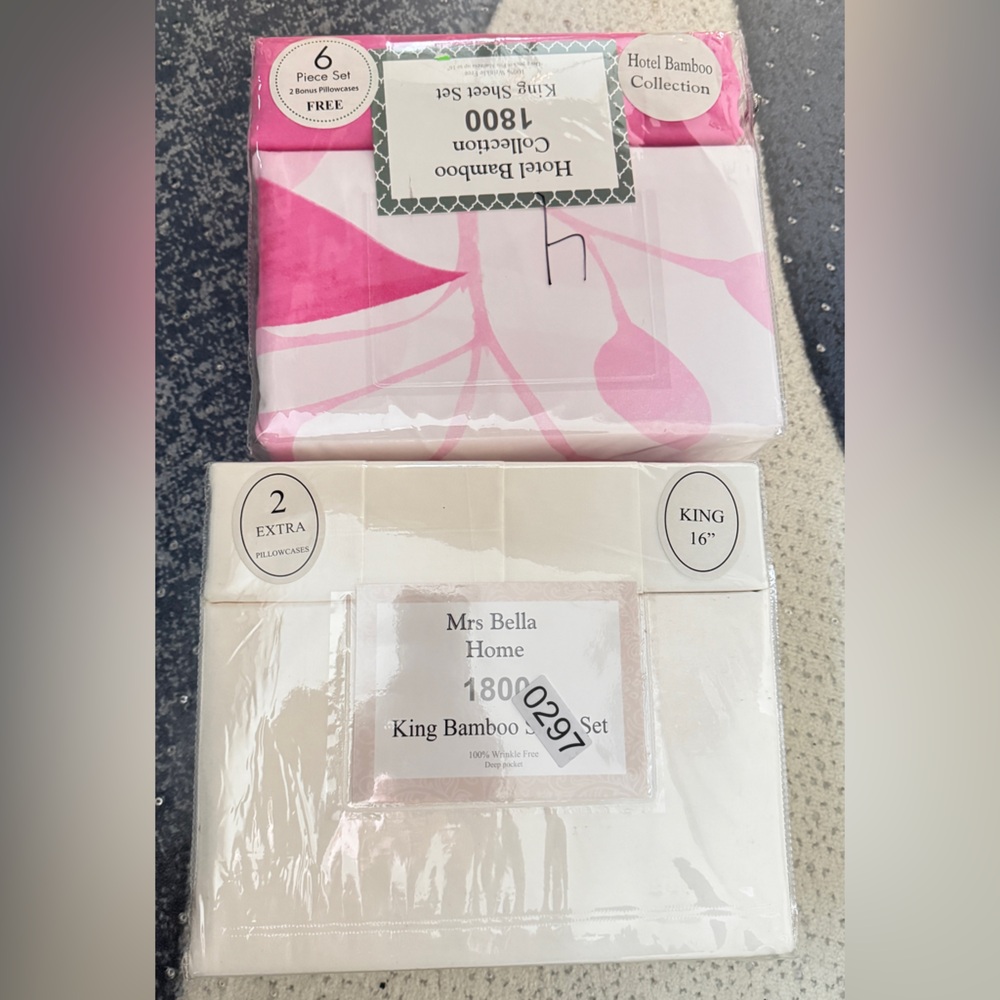 King Bamboo Sheet Set - Pink and White